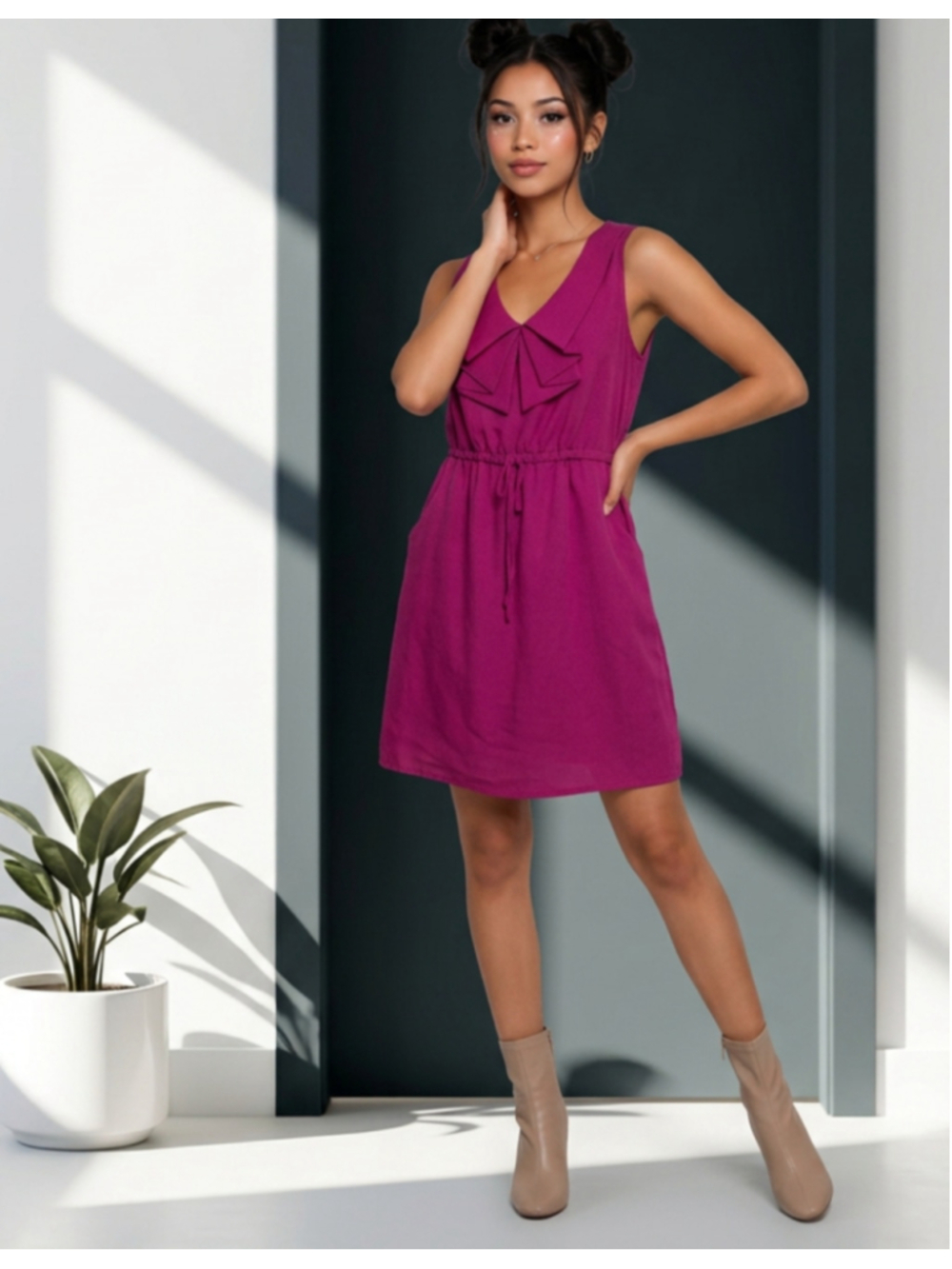 Rare Vtg BeBop Y2K 2000's BabyDoll Mini Ruffle Dress Fuchsia Size Large EUC